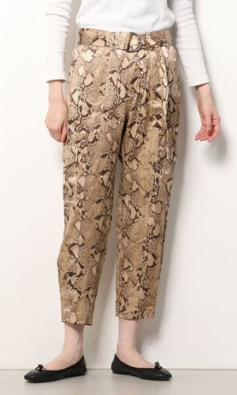 Banana Republic 100% Silk Snakeskin High Waisted Belted Trouser Pants Beige 4